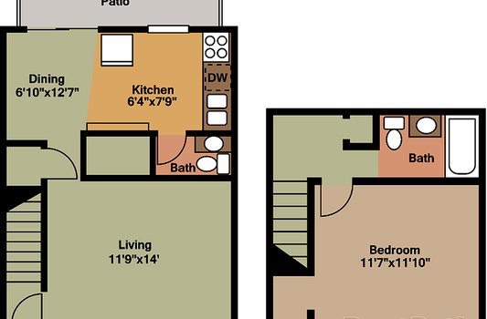 Beautiful and spacious 1 bedroom 1.5 bathroom unit with updated kitchen and eat-in dining room.