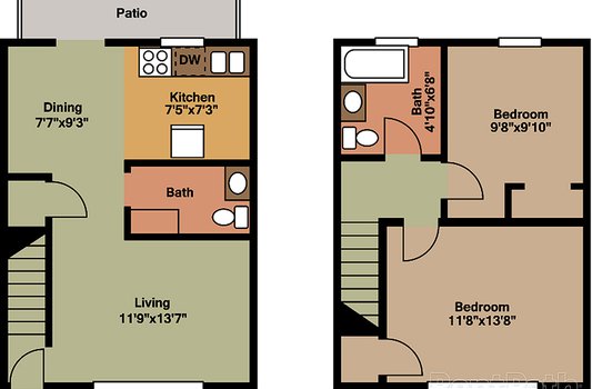 Beautiful and spacious 2 bedroom 1.5 bathroom unit with updated kitchen and eat-in dining room.